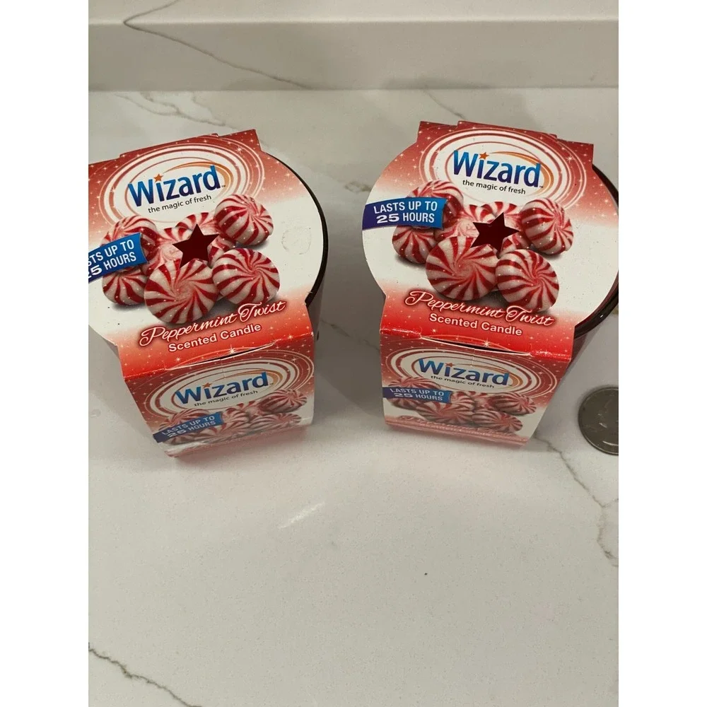 Wizard Peppermint Twist Scented Candle Lot of 2‎ Red 3 oz 25 Hours Holiday New